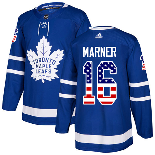 Adidas Maple Leafs #16 Mitchell Marner Blue Home Authentic USA Flag Stitched NHL Jersey - Click Image to Close